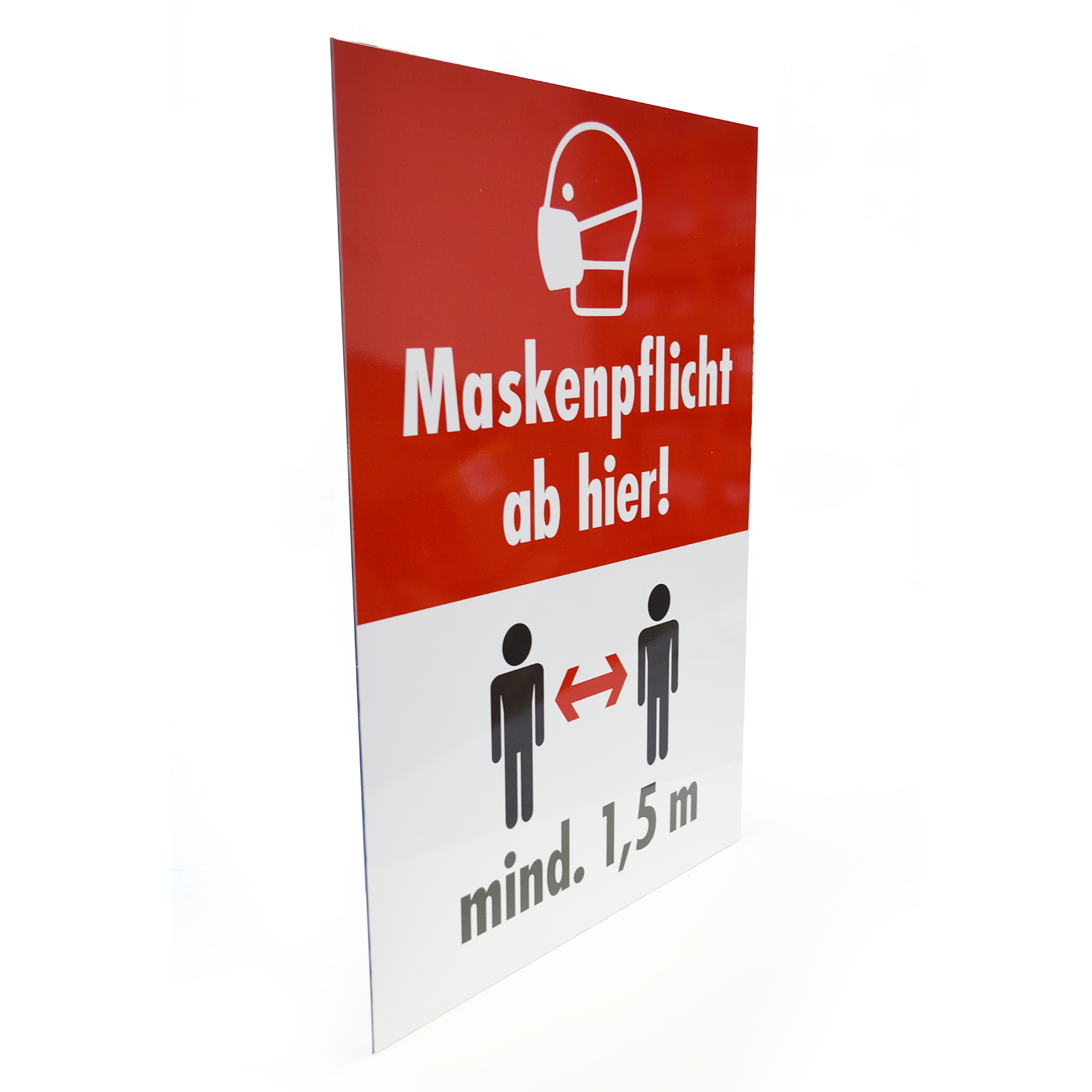 XL-Hinweis-Schilder | 600 x 840 mm |  Maskenpflicht und 1,5 m Mindestabstand | auf 3 mm Alu-Verbundplatte